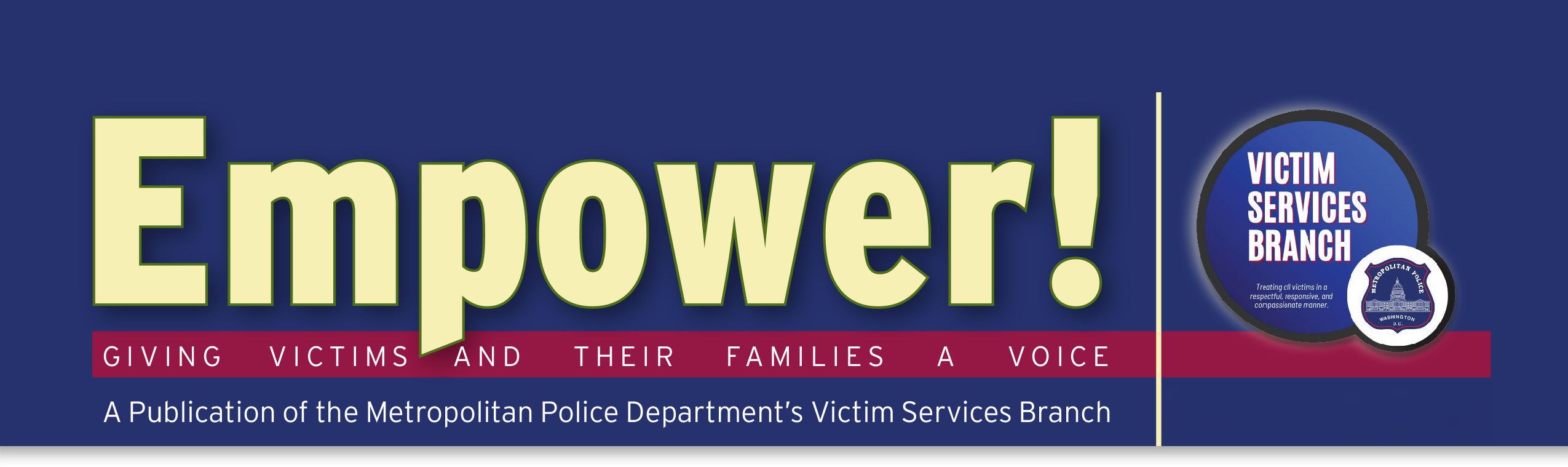 The masthead of the Empower! Newsletter, Giving Victims and Their Families a Voice